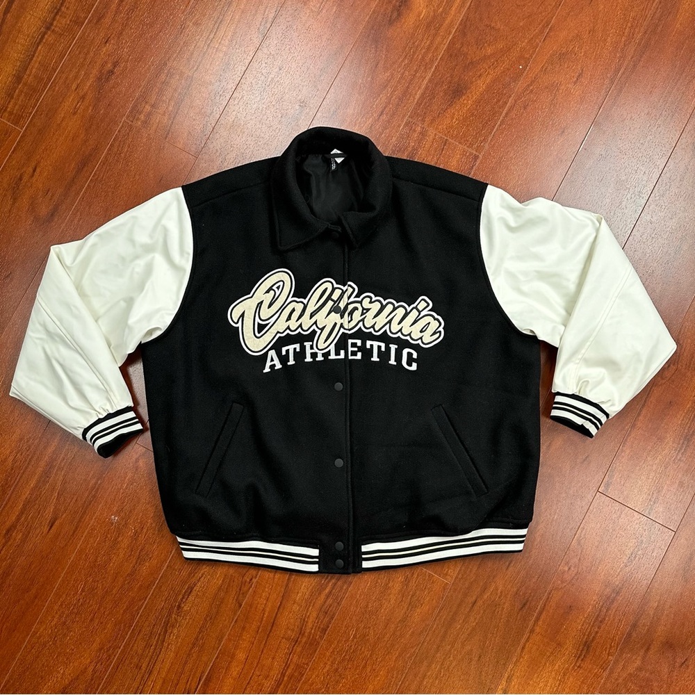 H&M Divided Black & White Varsity Jacket California Athletics Size XL